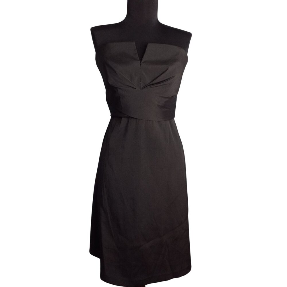 White House Black Market Size 6 Dress Strapless Black Polyester Blend Lined